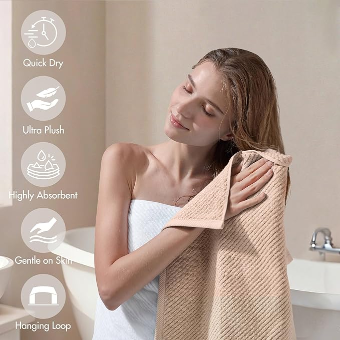 Madison Park 6-Piece Towel Washcloths Set for Bathroom 13" x 13" Diagonal Ribbed, Beige - 100% Cotton Soft Quick Dry & Absorbent Gift | Zero Twist, 500 GSM, Oeko-TEX, Hotel Quality