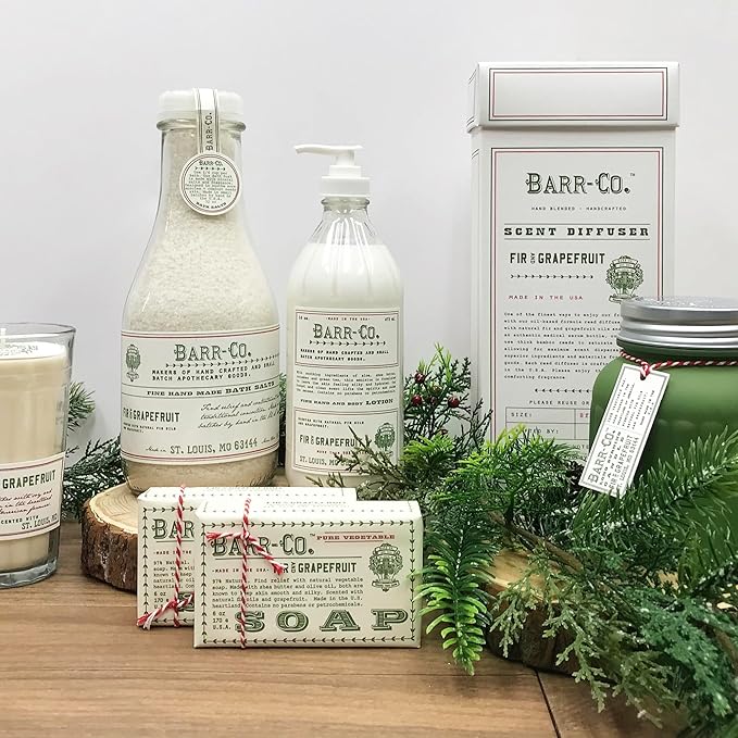Barr-Co. Fir & Grapefruit Fine Hand Made Bath Salts, Woody & Citrus Bathing Salt, Relaxing Bath Products for Women & Men, 32 oz