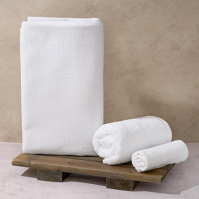 Juexica 2 Pack 70" x 30" Sauna Blanket Insert Towel Cotton Soft Waffle Comfortable Absorbent Towel for Infrared Sauna Blankets Spa, Soft Reusable and Machine Washable (White)