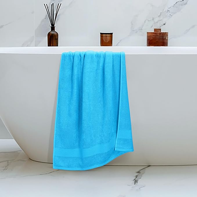 Belizzi Home 4 Pack Bath Towel Set 27x54, 100% Ring Spun Cotton, Ultra Soft Highly Absorbent Machine Washable Hotel Spa Quality Bath Towels for Bathroom, 4 Bath Towels Turquoise Blue