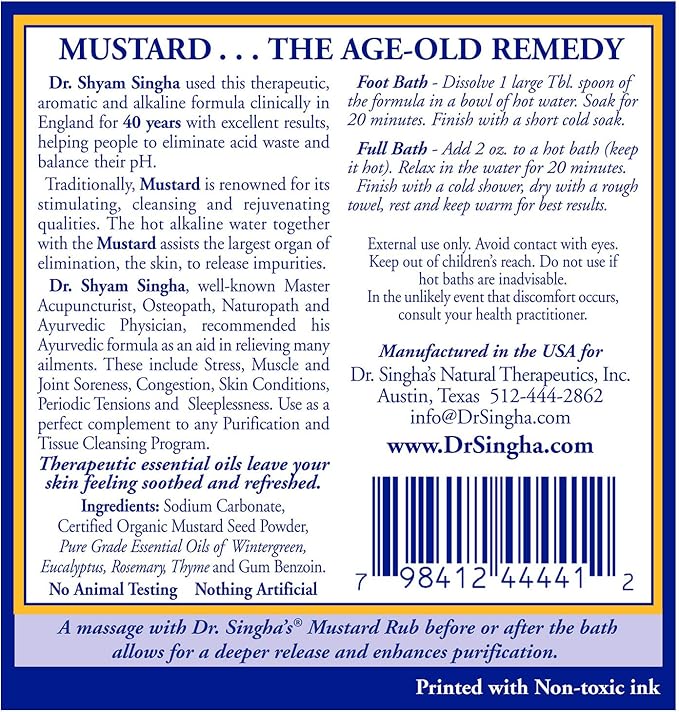 Dr. Singha's Mustard Bath, Therapeutic Bath Salts, 2 Oz