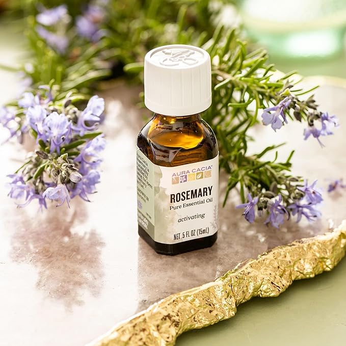 Aura Cacia Rosemary Essential Oil, Pure Rosmarinus Officinalis Oil, Aromatherapy for Skincare, Massage, Hair Care, DIY Blends | 0.5 Fl Oz (Pack of 1)