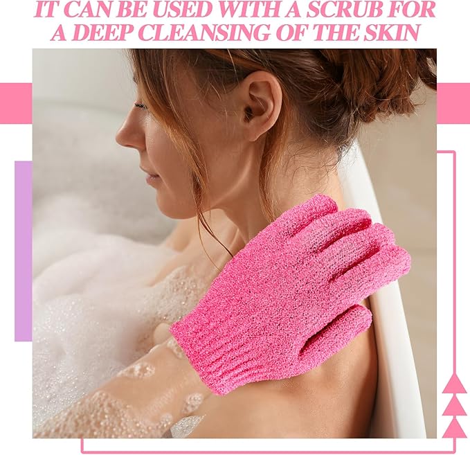 Ramede 30 Pair Exfoliating Glove Double Sided Exfoliating Bath Gloves Pack Nylon Colorful Shower for Men Women Beauty Spa Massage Shower Deep Clean Body Skin Bathing Scrubber Disposable(Rose Red)