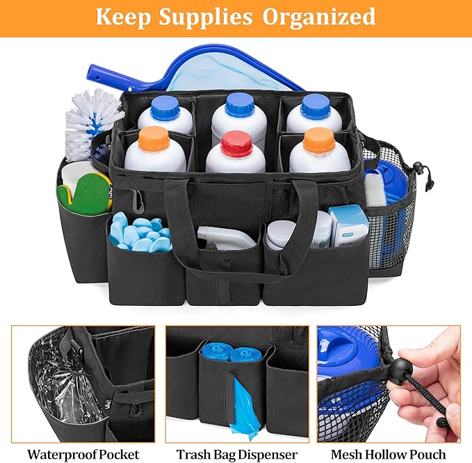 LoDrid Hot Tub Chemical Storage Bag, Pool Chemical Organizer with Handle and Shoulder Strap, Spa Supplies Carry Case for Adults, Black(Patent Design)