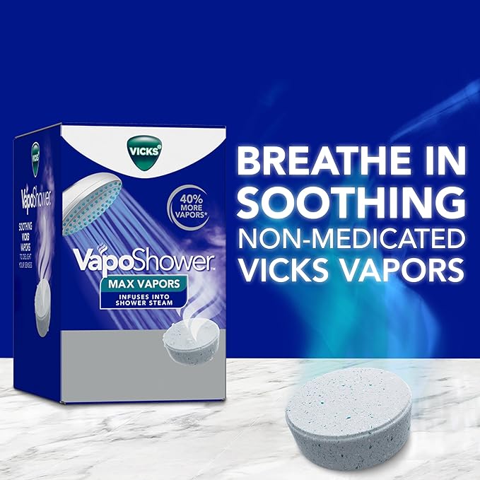 Vicks VapoShower Max Tablets, Non-Medicated Eucalyptus Shower Steamer Tablets, Menthol, Aromatherapy, 4ct