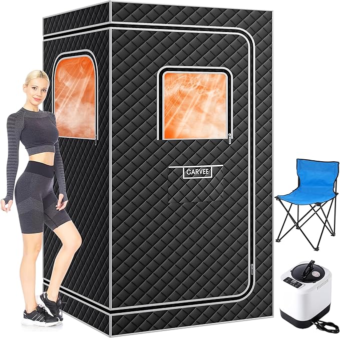 Garvee Sauna Box,Portable Sauna for Home with 4L 1500W Steamer,Explosion Zroof Zip,99 Mins Timer,Sauna Tent with 600D Encrypted Fibre, Easy Setup Quick Heat-Up Foldable Sauna for Home Spa（Grey）