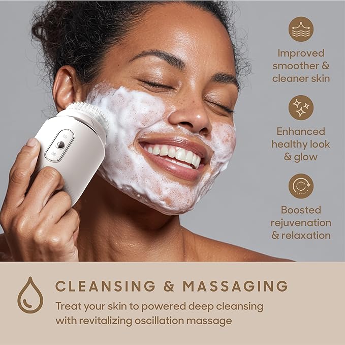 Sharper Image Revel 3-in-1 Sonic Facial Cleanser - 15,000 VPM Glow-Boosting Face Brush, Oscillating & Spin Modes, 3 Brush Heads, 3 Speeds, 90-Second Smart Timer, Wireless Charging, Water-Resistant