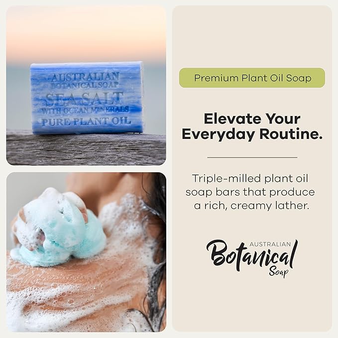 Australian Botanical Soap Variety Pack Includes 4 Valencia Orange and 4 Sea Salt Soap for Face, Hands and Body, Enriched with Shea Butter, Ocean Minerals and Vitamin C