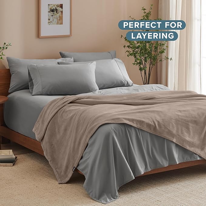 Bare Home Fleece Blanket - Full/Queen - Ultra-Soft Lightweight for Bed, Sofa, and Couch - Luxury Microplush - Cozy Warm Blanket (Full/Queen, Taupe)