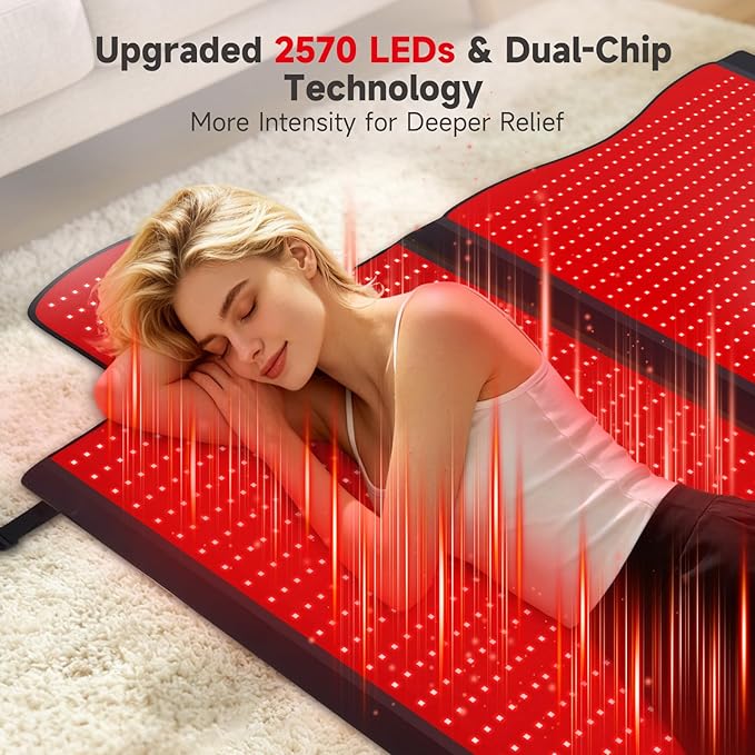 LITDUCK Body Red Light Therapy Mat, Eligible Red Light Therapy Blanket, 2in1 LEDs(660nm& 850nm), Premium Leather, Adjustable Timer & Intensity, 74.6” x 33.3” 2570 LEDs