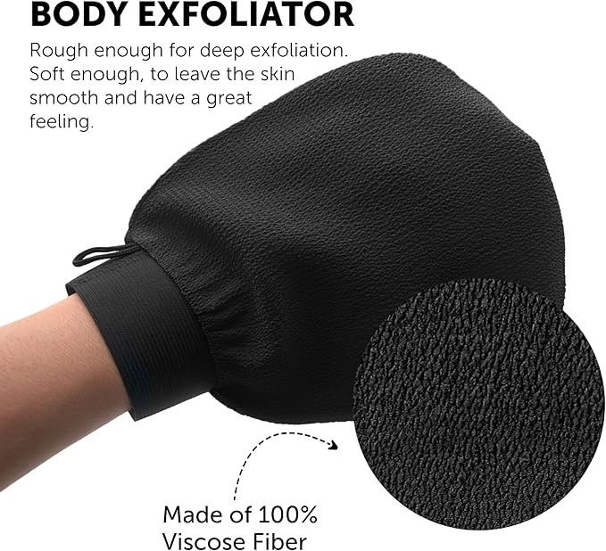 Valitic Exfoliating Glove Body Scrubber - Exfoliating Mitt Dead Skin Remover, Shower Face and Body Exfoliator - Korean Style Skin Scrubber Washcloth - Spray and Self Tan Remover, 1 Black