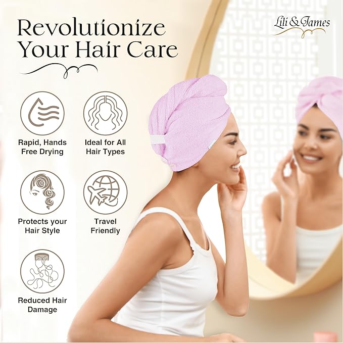 Cotton Hair Towel Wrap for Women/Kids | Quick Dry, Soft & Absorbent 420-GSM Hair Wrap Towels with Double Button | Anti Frizz, Non Microfiber Hair Turbans for Curly, Long & Thick Hair (Blue+Pink+Aqua)