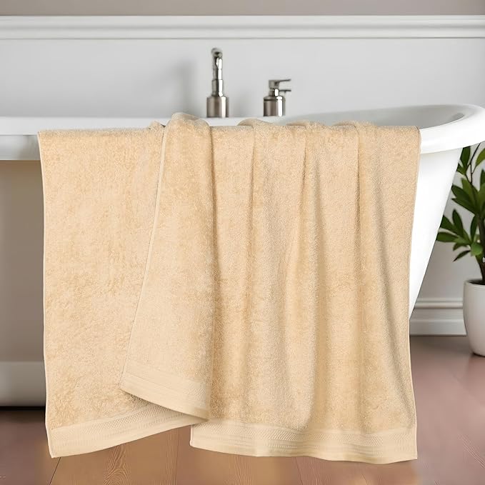 Superior Honeycomb Cotton Medium Weight Towels, for Bathroom, Shower, Spa, Pool, Quick Dry, Adults, Home Essentials, Textured Waffle Border, Oversized Large Towels, Bath Sheets, Set of 2, Gold