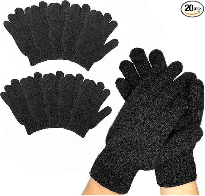 10Pairs Exfoliating Gloves - Premium Black Double Sided Scrub Wash Mitt for Bath or Shower - Luxury Spa Exfoliation Accessories for Beauty Spa Dead Skin Cell Remover, Suitable for Men and Women