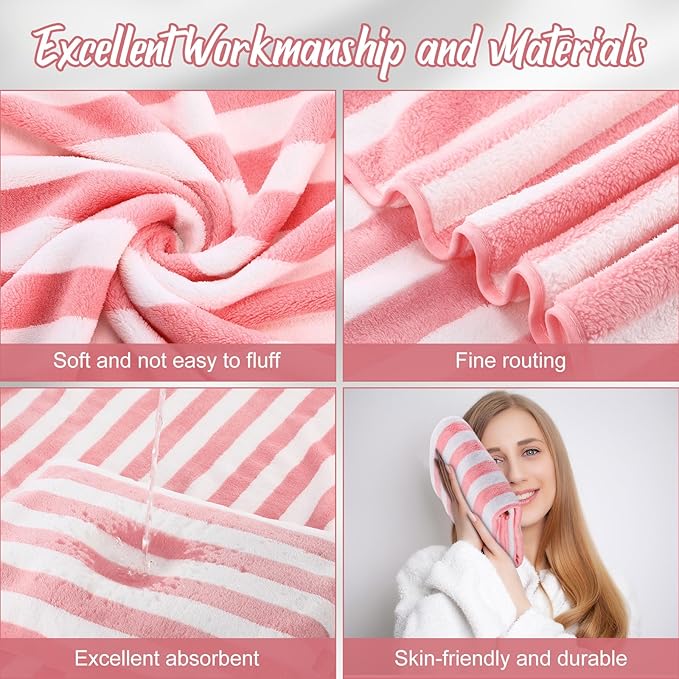 SmoothNovelty 16 Pack Microfiber Bath Towels Bulk 27'' x 60'' Oversized Size Bath Towel Highly Absorbent Extra Large Soft Drying for Beach Shower Summer Salon Sport Gym Party (Stripes,Pink)
