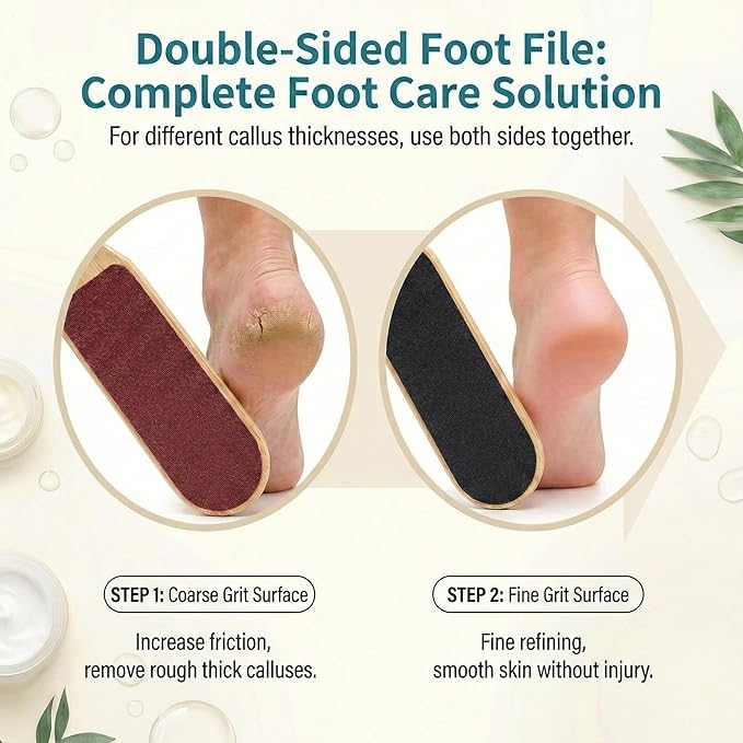 2-Piece Foot File and Pumice Stone Set, Wooden Callus Remover for Feet, Pedicure Tools for Removing Dead Skin & Hard Heels