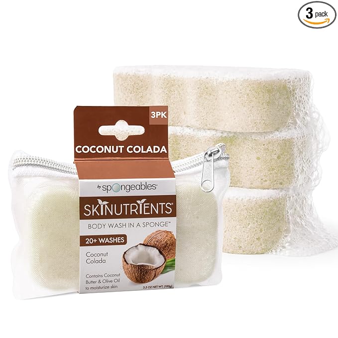 Spongeables Body Wash in a 20+ Wash Sponge, Coconut Colada, 3 Count