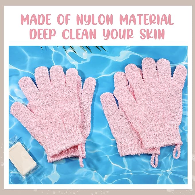 Didaey 104 Pcs Exfoliating Glove Bulk Shower Gloves with Hanging Loop Exfoliating Body Scrubber Dead Skin Remover for Body Bath Beauty Spa Massage Scrubs Men Women Bathing (Pink)