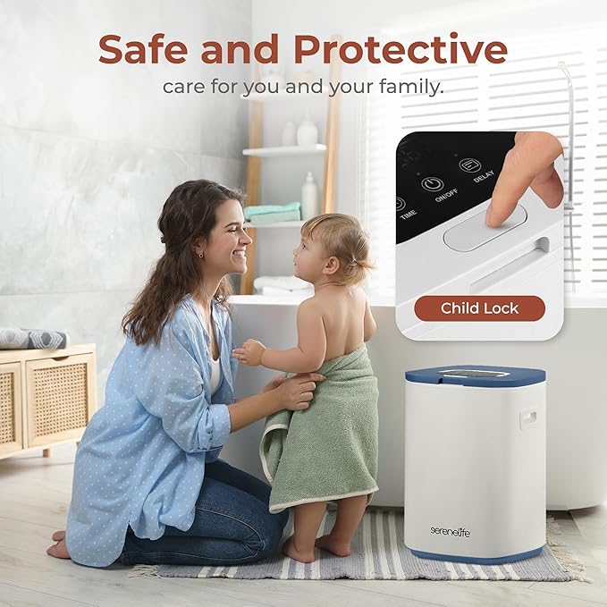 SereneLife Towel Warmer Bucket - Compact 23L Bathroom Towel Heater w/Essential Oils Disc Holder, Adjustable Timer, Auto Shut-Off, Power Cord Storage & LED Display, Fits 2 Oversized Towels (Blue)