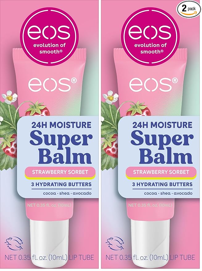 eos 24H Moisture Super Balm- Strawberry Sorbet, Lip Mask, Day or Night Lip Treatment, Made for Sensitive Skin, 0.35 fl oz (Pack of 2)