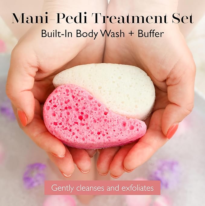 Spongellé Essentials Grapefruit Blush Mani/Pedi Buffer | Exfoliating Foot & Nail Scrub | Cleanse, Exfoliate, and Nourish in one easy step | Cruelty-Free, Vegan, Dermatologist-Tested, Made in USA
