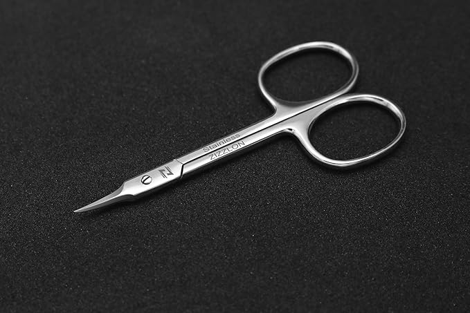Cuticle Scissors Professional Extra Fine Curved Pointed Tip - Stainless Steel Grooming Scissors for Eyebrows, Beard, Nose Hair, Eyelash, Mustache, Dry Skin - Manicure Scissors