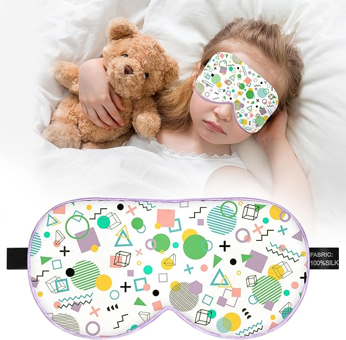 Kids Sleep Mask Eye Cover: 100% Real Natural Pure Silk Eye Mask with Adjustable Strap, Funny Blindfold Kids Eye Mask for Sleeping, Soft & Lightweight Eye Shade for Boys Girls Teens (Memphis Style)