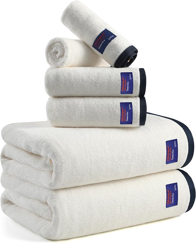 REDKISS 6 Piece Luxury Bath Towel Set, 2 Bath Towels, 2 Hand Towels, 2 Washcloths, 100% Cotton Ultra Soft Highly Absorbent Quick Dry Towels for Bathroom, Gym, Spa, Hotel, White