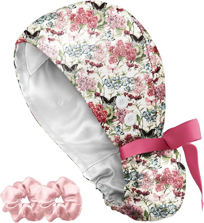 Plifal 100% Cotton Scrub Cap with Buttons-Nurse Cap with Sweatband for Women, Adjustable Working Hat,Satin Lined or Unlined