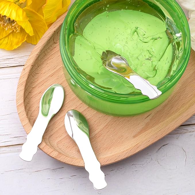 Pndeyo 3pcs Mini Stainless Steel Makeup Spatula, Reusable Cosmetic Cream Spatulas Spoon, Skincare Scoop Applicator Facial Massage Beauty Tools for Mixing and Sampling Face Eye Cream- Silver