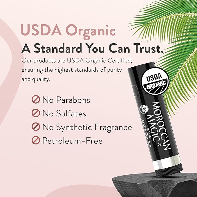 Moroccan Magic Organic Lavender Vanilla Lip Balm 3 Pack | Ultra-Hydrating Argan & Essential Oil Lip Moisturizer + Vitamin E | Natural Chapstick for Dry Lips | Smooth, Non-Toxic | Organic Lip Balm