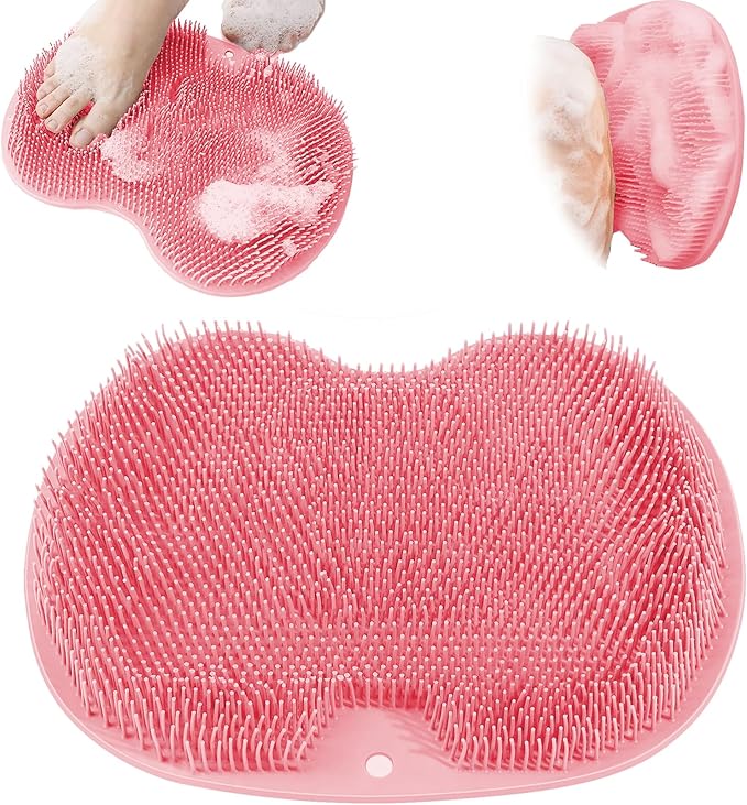 Shower Foot Scrubber, Wall Mounted Bath Massage Pad, Back Scrubber Back with Non Slip Suction Cups to Improve Circulation, Soothe Achy Feet (Pink)