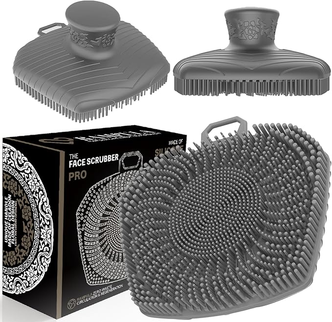 RamPula Face Scrubber, Silicone Exfoliating Brush for Men Women, Facial Cleansing Brush, Manual Waterproof Cleansing Skin Care, Blackhead Removing Pore Cleansing Massaging Face Brushes - Grey