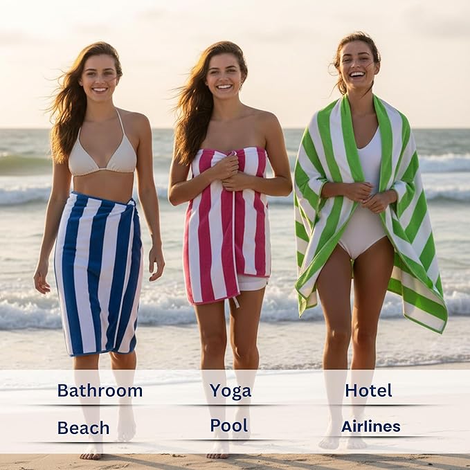 BolBom*S Beach Towels 6 Pack Large 30x60-100% Cotton Beach & Pool Towels Bulk Cabana Stripe - Quick Dry Bath Towel Set for Swim, Beach Essentials, Bathroom, Hot Tub, Yoga, Hotel & Airbnb Guests