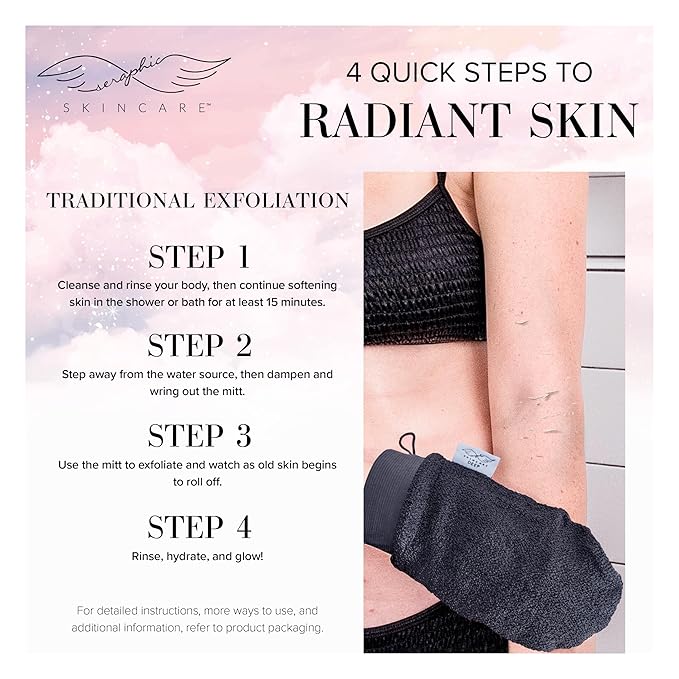 Seraphic Skincare Premium Exfoliating Mitt for Body, Deep – Viscose Fiber Korean Exfoliating Glove for Normal to Dry Skin – Body Exfoliator for Self-Tan Removal and Application