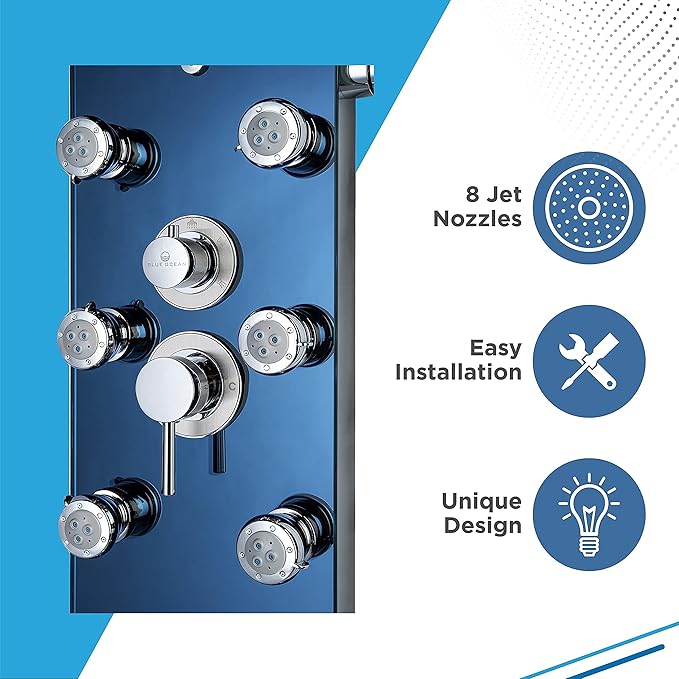 Blue Ocean 52" Stainless Steel SPS392H Shower Panel Tower System with Rainfall Shower Head and 8 Adjustable Massage Jets