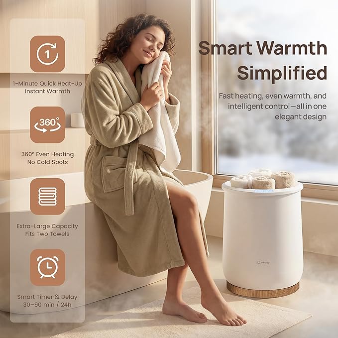 Keenray Upgraded Towel Warmer Bucket, Large Towel Warmer with 3 Heating Modes, Heat Time 30/45/60/90 Min Adjustable and Up to 24 Hour Delay Timer, Towel Heater for Oversize Bathrobes Blankets, CL1Plus