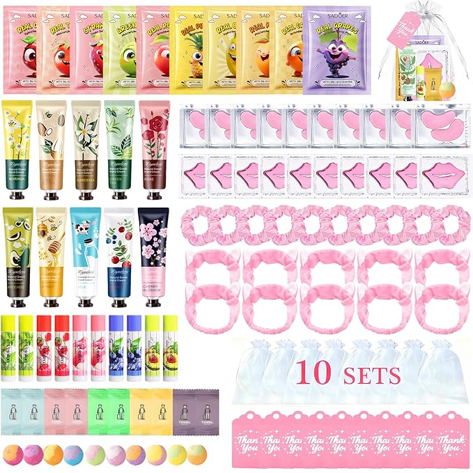 110PCS Spa Party Supplies for Girls, Daughter Spa Party Favors Include Face Masks,Hand Cream,Lip Balm,Foot Bath Bombs,Headbands,Lip Mask,Sleepover Party gifts,Stocking Stuffers for teen Girls