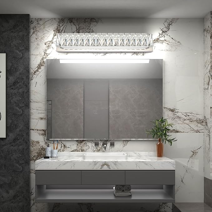 ZUZITO Modern Bathroom Light Fixtures - LED Vanity Lights for Bathroom 18W - Crystal Chrome Lighting Fixtures Over Mirror for Bath