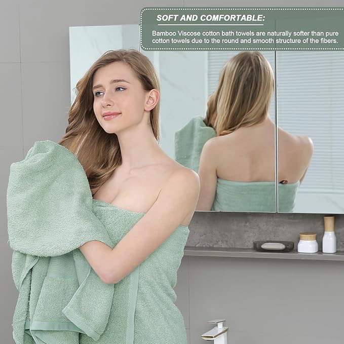 Aibaser Bath Towels - Natural, Ultra Absorbent Towels for Bathroom, Travel, Gym, Shower and Spa (2 Piece Set) (Green, 35 in x 70 in)