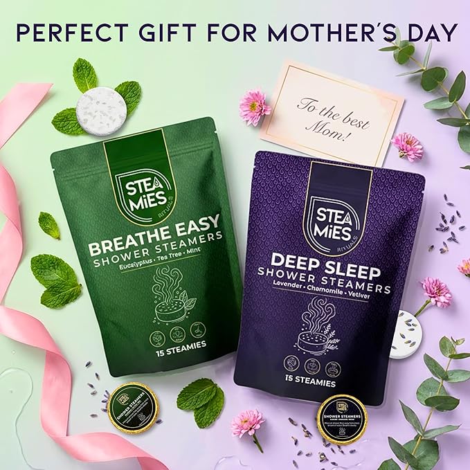 STEAMIES Shower Steamers Aromatherapy Deep Sleep 15 Pack – Premium Lavender Essential Oils Tablets with Chamomile & Vetiver, Relaxation & Stress Relief – Mothers Day Gifts for Mom, Gifts for Women
