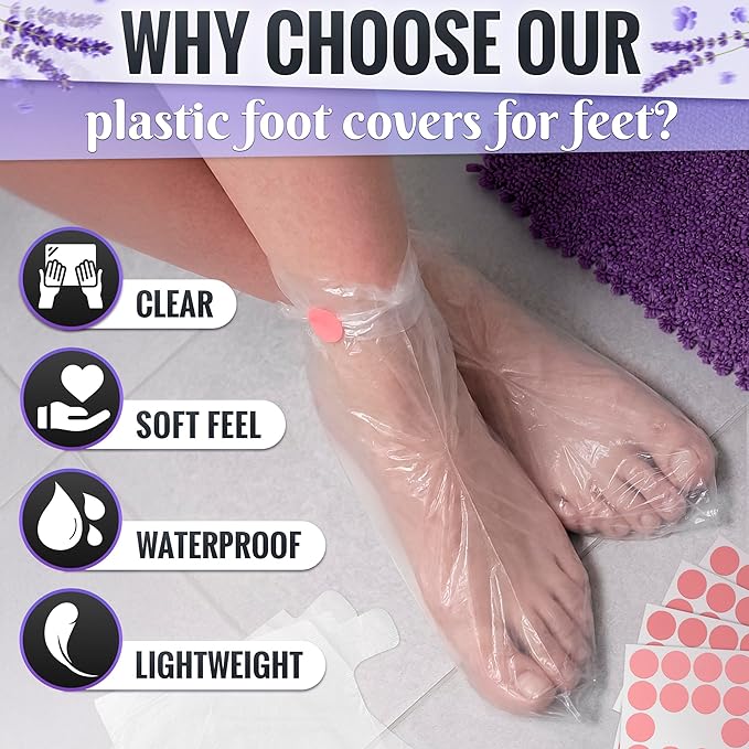 200 Pcs Plastic Socks for Moisturizing Feet – Leak-Proof Foot Gloves for Moisturizing, Ribbed Anti-Slip Design with 200 Stickers for Secure Fit – Paraffin Wax Bags | Self Care & Holiday Gifting
