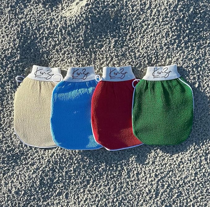 Deep Exfoliating Gloves for Shower Naturally Exfoliate Away Dead Skin, Exfoliating Glove, Exfoliating Body Scrubber Glove for Smooth, Soft Skin (Beige)