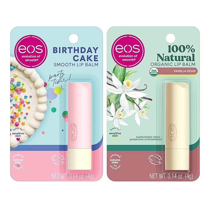 eos Birthday Bundle- Vanilla Bean Birthday Cake | Dermatologist Recommended for Sensitive Skin | All-Day Moisture Lip Care Products