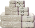Madison Park Serene 100% Cotton Bath Towel Set Luxurious Floral Decorative Towels for Bathroom Embroidered Cotton Jacquard Design Soft Highly Absorbent for Shower 600 GSM, Multi-Sizes, Purple 6 Piece