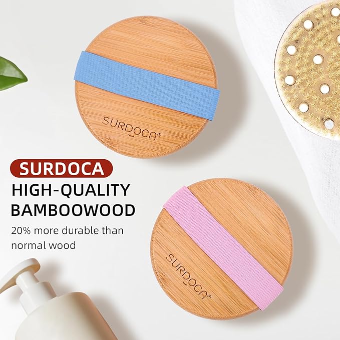 SURDOCA Dry Brushing Body Brush for Lymphatic Drainage, Wet & Dry Body Scrubber, Natural Exfoliating Brush, Blue