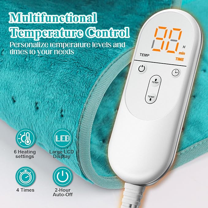 Heating Pad for Back, Heating Pad for Period Cramps/Waist/Stomach with Belt, Mothers Day Gifts for Mom Wife Grandma, Birthday Gifts for Women Men, 6 Heat Settings, 4 Auto-Off, Blue Green