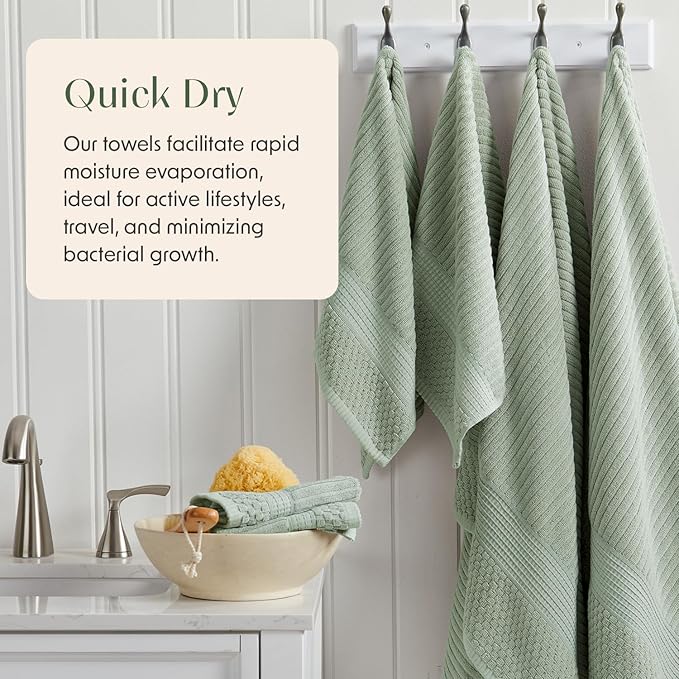 Springtree Home 100% Cotton Bath Towel Set of 4 | Super Soft & Absorbent with Quick-Dry Fibers | 4 Bath Towels | Textured and Durable Cotton | Krista Collection - Eucalyptus