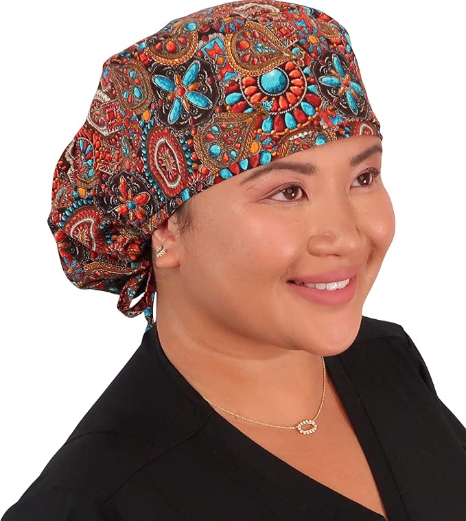 Sparkling EARTH Big Hair Ponytail Classic Surgical Style Scrub Working Cap - Made in The USA!!!