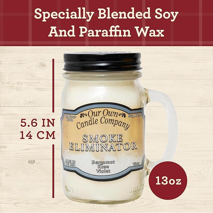 Our Own Candle Company, Smoke Eliminator Scented Mason Jar Candle, 100 Hour Burn Time - 13 Ounces